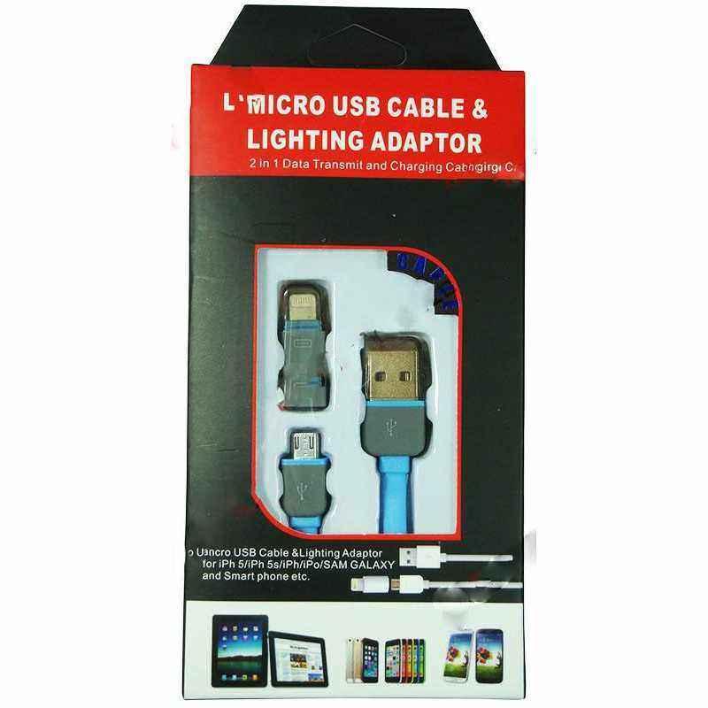 Cablu de alimentare plat USB A tata - micro USB - adaptor compatibil iPhone 5 - 1.5m