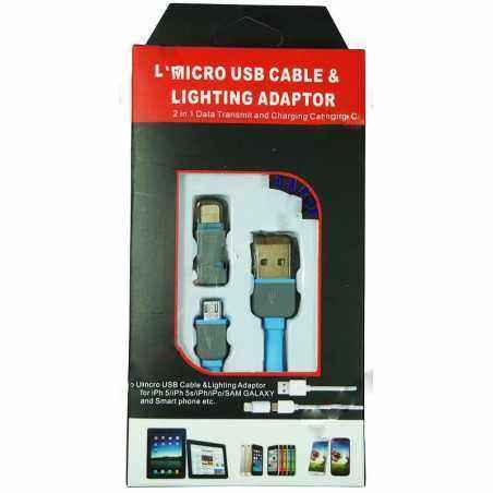 Cablu de alimentare plat USB A tata - micro USB - adaptor compatibil iPhone 5 - 1.5m