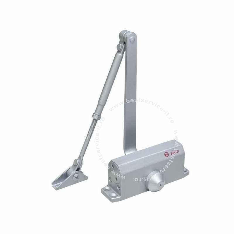 Amortizor hidraulic cu brat argintiu pentru usi cu greutatea de 25-45 kg Amortizor hidraulic cu brat argintiu pentru usi cu greutatea de 25-45 kg