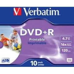 DVD+R VERBATIM 4.7GB- 120min- viteza 16x- set 10 buc- Single Layer- carcasa- printabil- Wide Inkjet Printable 43508