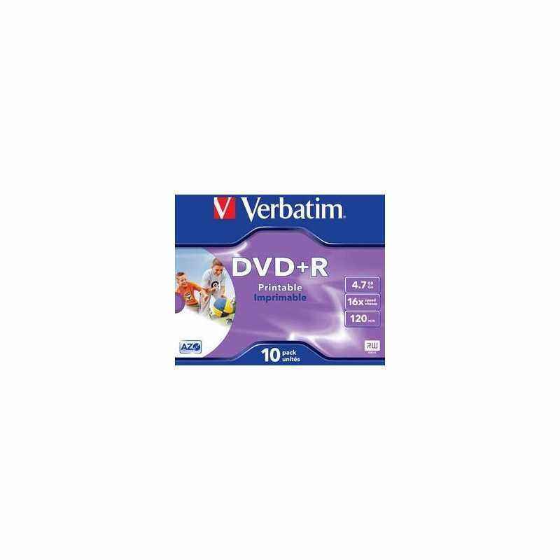 DVD+R VERBATIM 4.7GB- 120min- viteza 16x- set 10 buc- Single Layer- carcasa- printabil- Wide Inkjet Printable 43508