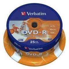 DVD-R VERBATIM 4.7GB- 120min- viteza 16x- 25 buc- Single Layer- spindle- printabil- Wide Inkjet Printable 43538