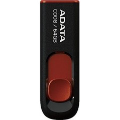 MEMORIE USB 2.0 ADATA 64 GB- retractabila- carcasa plastic- negru / rosu- AC008-64G-RKD (include TV 0.02 lei)