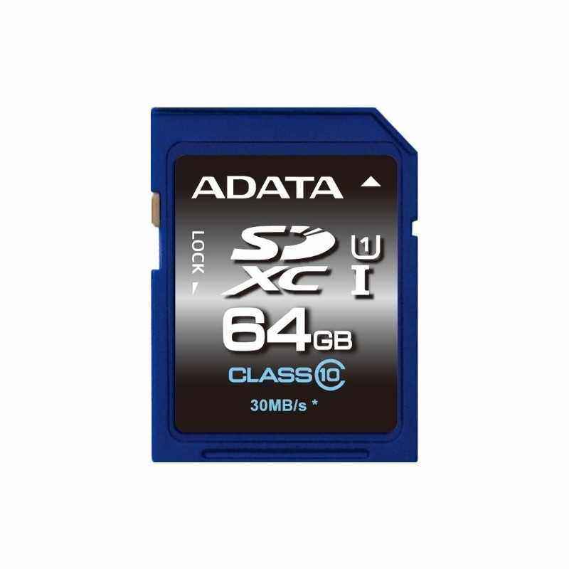 CARD SD ADATA- 64 GB- SDXC- clasa 10- standard UHS-I U1- ASDX64GUICL10-R (include TV 0.02 lei)