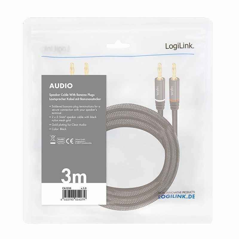 CABLU audio LOGILINK stereo (2 x 2.5 mm jack T/T)- 3m- conectori auriti- negru CA1210 (include TV 0.15 lei)