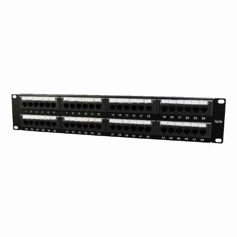 PATCH PANEL GEMBIRD 48 porturi- Cat5e- 2U pentru rack 19- suport posterior pt. gestionare cabluri- black- NPP-C548CM-001