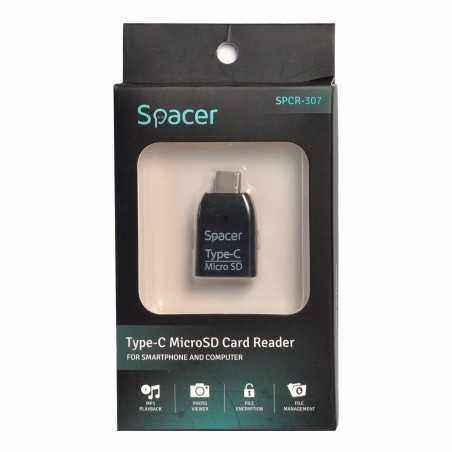 CARD READER extern SPACER- interfata USB Type C- citeste/scrie: micro SD, plastic- negru- SPCR-307 (include TV 0.15 lei)