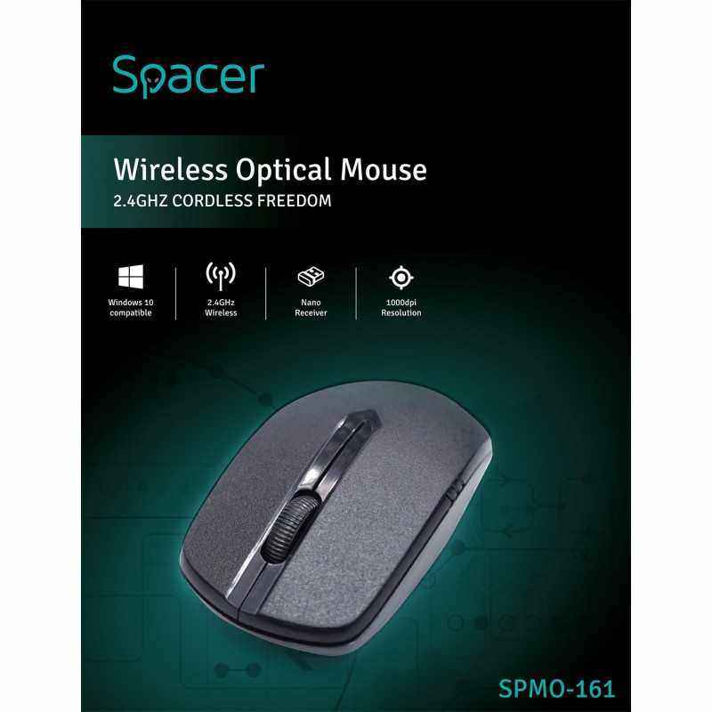 MOUSE Spacer- PC sau NB- wireless- 2.4GHz- optic- 1000 dpi- butoane/scroll 3/1- - negru- SPMO-161 (include TV 0.15 lei)