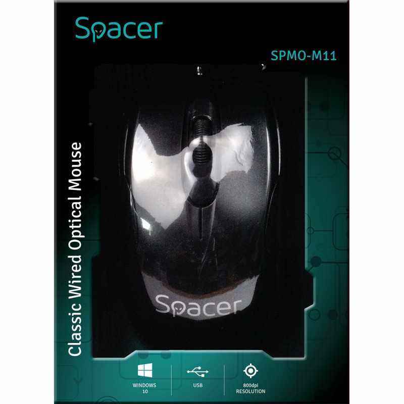 MOUSE Spacer- PC sau NB- cu fir- USB- optic- 800 dpi- butoane/scroll 3/1- - negru- SPMO-M11 (include TV 0.15 lei)