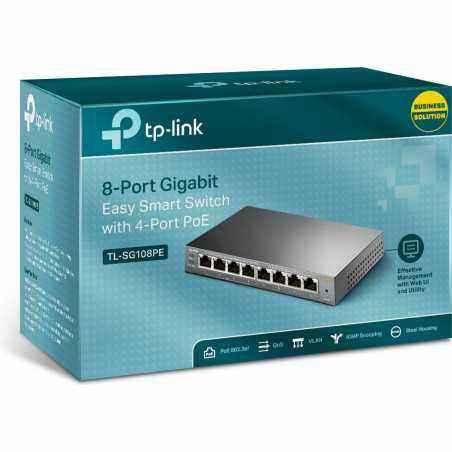 SWITCH PoE TP-LINK 8 porturi Gigabit (4 PoE)- IEEE 802.3af- carcasa metalica TL-SG108PE (include timbru verde 1.5 lei)