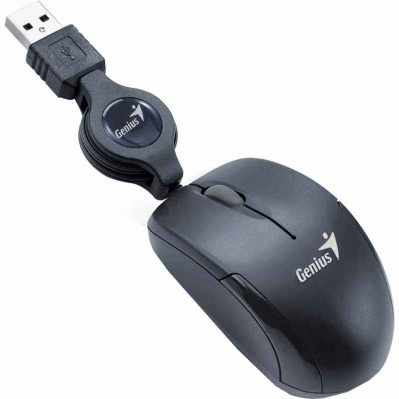 MOUSE Genius- Micro Traveler V2- PC sau NB- cu fir- USB- optic- 1200 dpi- butoane/scroll 3/1- - negru- 31010125100