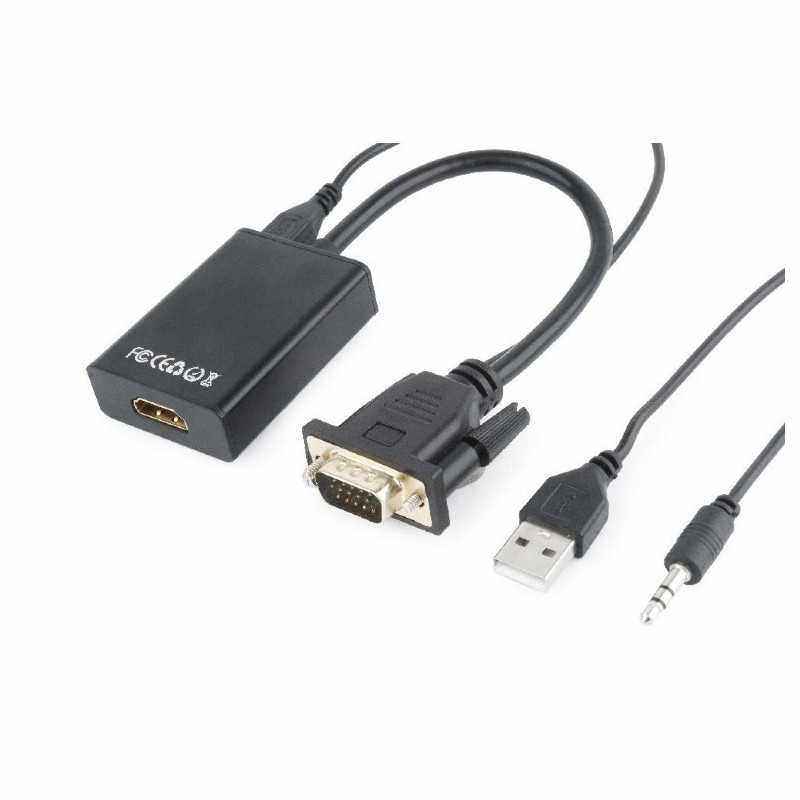 CABLU video GEMBIRD- adaptor VGAT) + Jack 3.5mmT) la HDMIM)- 15cm- rezolutie maxima Full HD1920 x 1080) la 60Hz- conecteaza plac