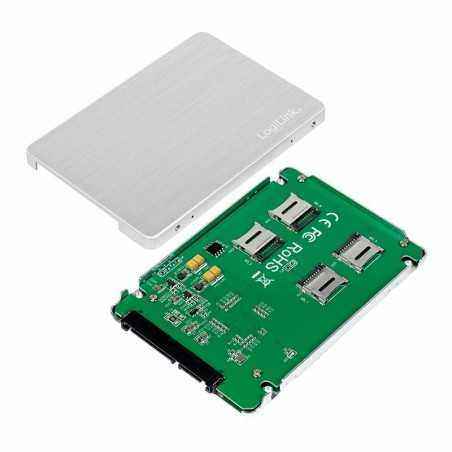 RACK extern LOGILINK- pt 4 x MicroSD- convert to 2.5 inch SSD- S-ATA- interfata PC USB 2.0- aluminiu- argintiu- AD0022)