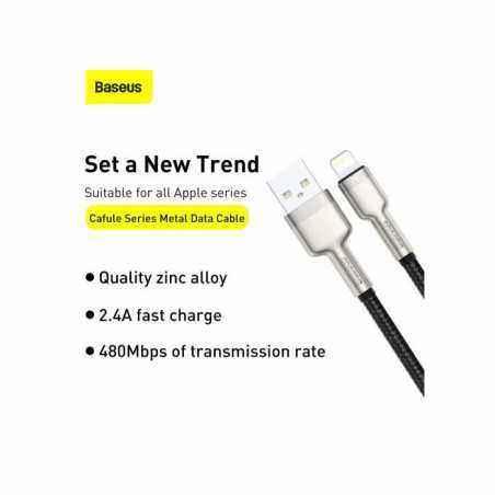 CABLU alimentare si date Baseus Cafule Metal- Fast Charging Data Cable pt. smartphone- USB la Lightning Iphone 2.4A- 2m- negru C