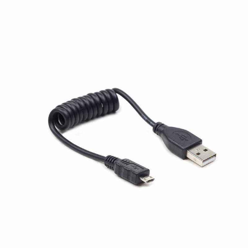 CABLU alimentare si date GEMBIRD- pt. smartphone- USB 2.0T) la Micro-USB 2.0T)- 0.6m- spiralat- conectori auriti- negru- CC-mUSB