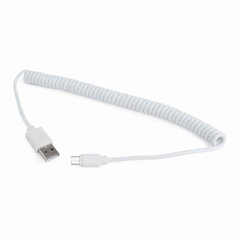 CABLU alimentare si date GEMBIRD- pt. smartphone- USB 2.0T) la Micro-USB 2.0T)- 1.8m- spiralat- conectori auriti- alb- CC-mUSB2C