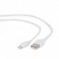 CABLU alimentare si date GEMBIRD- pt. smartphone- USB 2.0T) la LightningT)- 1m- alb- CC-USB2-AMLM-W-1Mi)