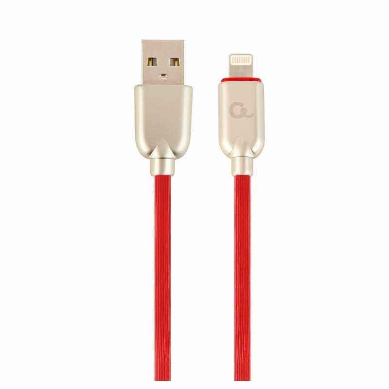CABLU alimentare si date GEMBIRD- pt. smartphone- USB 2.0T) la LightningT)- 1m- premium- cablu din cauciuc- rosu- conectori argi