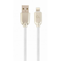 CABLU alimentare si date GEMBIRD- pt. smartphone- USB 2.0T) la LightningT)- 2m- premium- cablu din cauciuc- alb- conectori argin