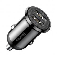 INCARCATOR auto Baseus Grain Pro- 2 x USBUSB1 Output 5V/2.4A- USB2 Output: 5V/2.4A) pt. bricheta auto- black CCALLP-01