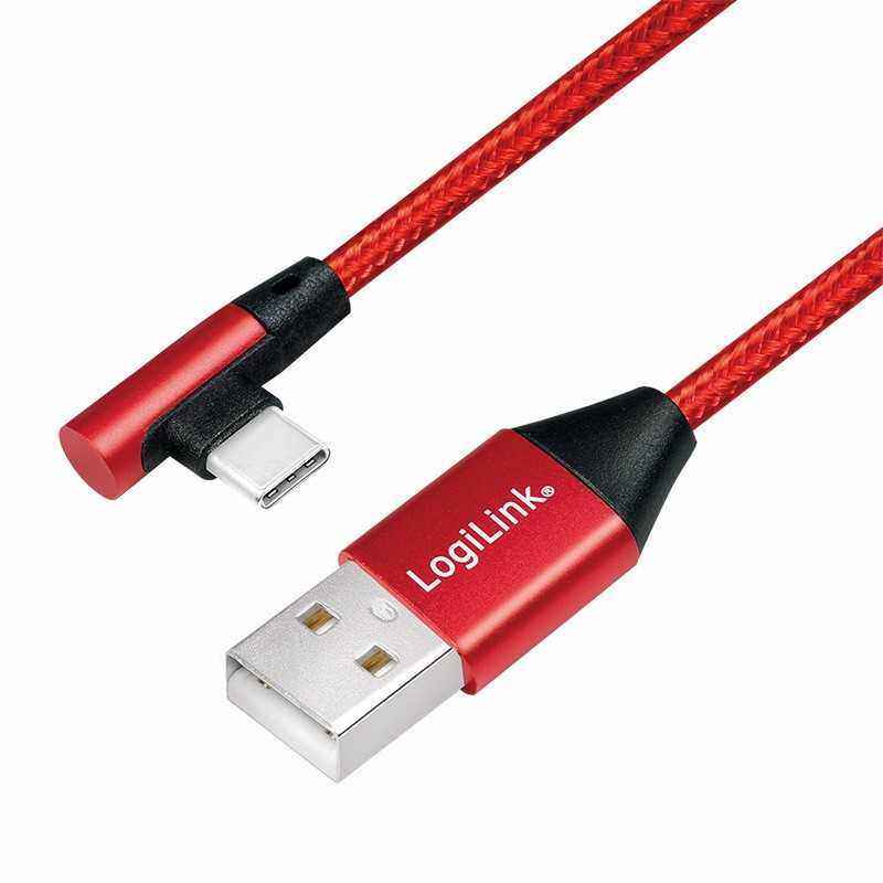 CABLU alimentare si date LOGILINK- pt. smartphone- USB 2.0T) la USB 2.0 Type-CT) la 90 grade- 0.3m- premium- cablu cu impletire