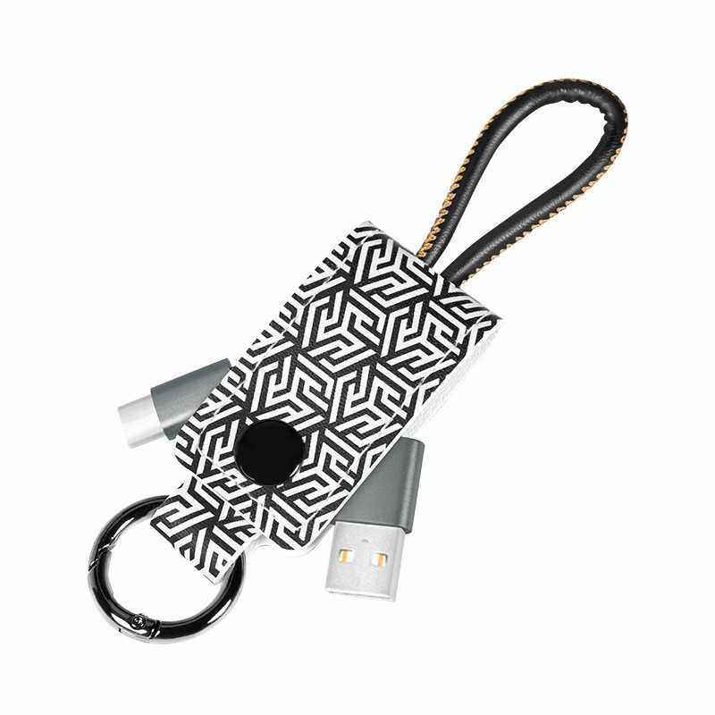 CABLU alimentare si date LOGILINK- pt. smartphone- USB 2.0T) la USB 2.0 Type-CT)- 0.22m- cu breloc- din piele- negru/ alb- CU016