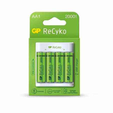 Incarcator GP Batteries- Recyko compatibil NiMHAA/AAA)- include 4 x 2100 mAh AAR6)- incarcare USB- 2 LED-uri indicare incarcare-