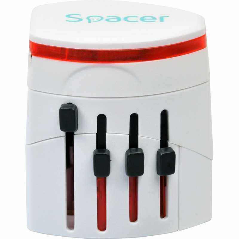 ADAPTOR universal SPACER- pt. calatorii- Schuko x 1- conectare Socket UniversalT)- USB x 2- 10 A- alb- SPAD-UNIV/45505994)