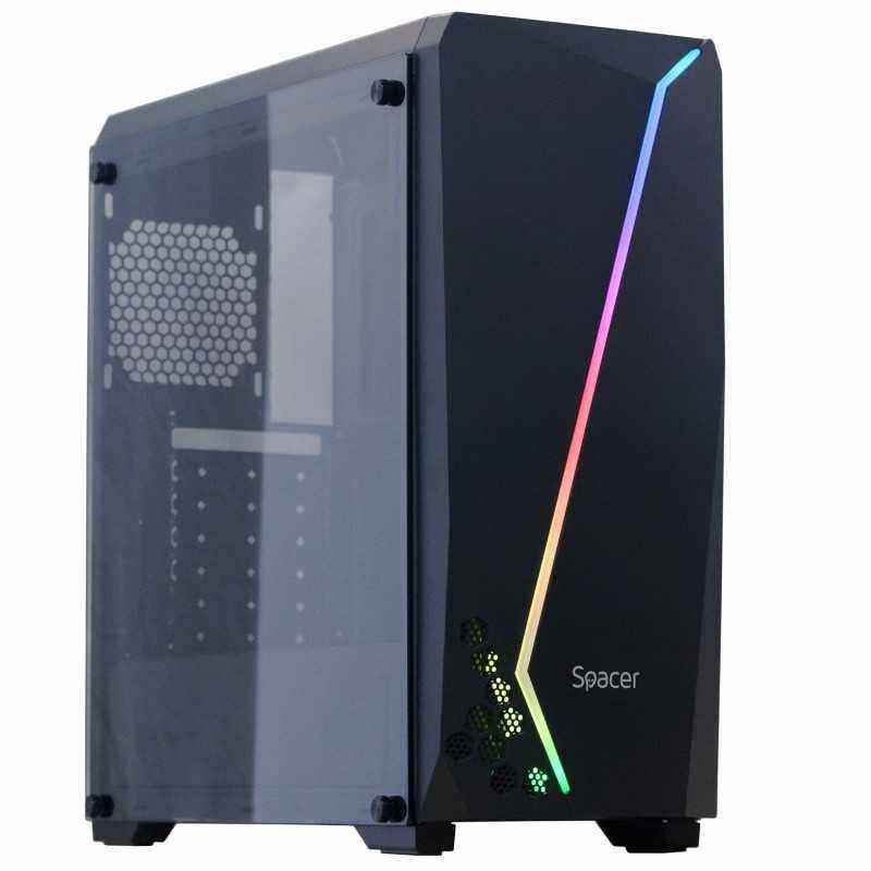 CARCASA SPACER - gaming- Middle Tower- ATX- FLASH- fara sursa- sticla securizata- USB 2.0 x 2- USB 3.0 x 1- PSU shroud- black S