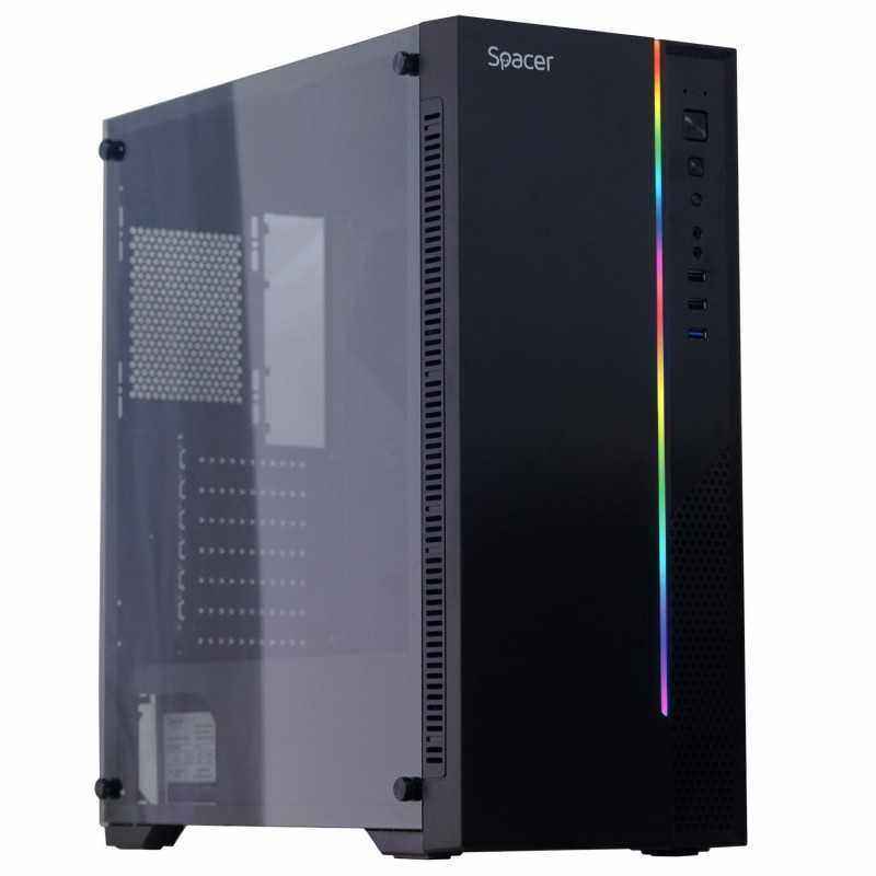 CARCASA SPACER - gaming- Middle Tower- ATX- STRIKE- fara sursa- sticla securizata- USB 2.0 x 2- USB 3.0 x 1- PSU shroud- black