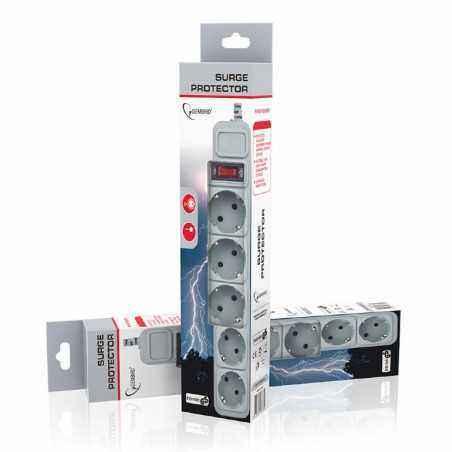 PRELUNGITOR GEMBIRD- Schuko x 5- conectare prin SchukoT)- cablu 3 m- 16 A- protectie supratensiune- protectie copii- gri- SPG3-B