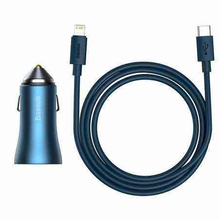 INCARCATOR auto Baseus Golden Contactor- 1 x USB Output 5V/3A- 1 x USB Type-C Output 5V/3A total output 40W- include cablu USB T