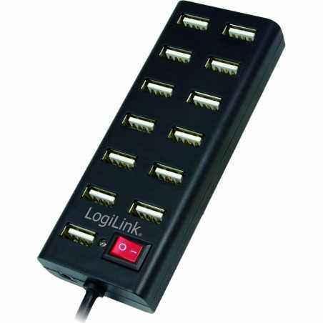 HUB extern LOGILINK- porturi USB: USB 2.0 x 13- conectare prin USB 2.0- alimentare retea 220 V- cablu 0.75 m- negru- UA0126 )