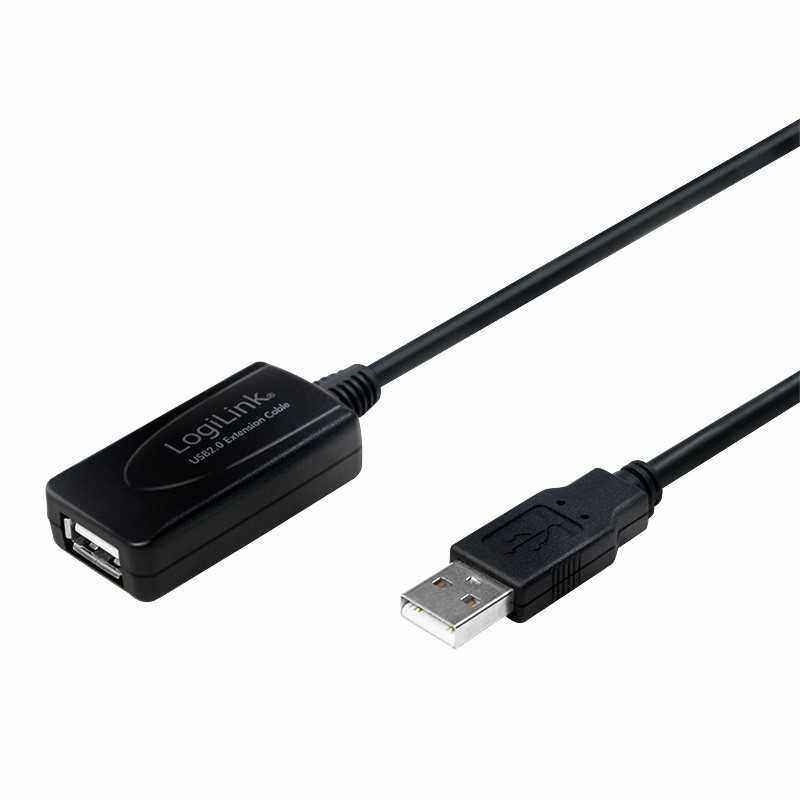 CABLU USB LOGILINK prelungitor- USB 2.0T) la USB 2.0M)- 10m- activpermite folosirea unui cablu USB lung)- negru- UA0143)