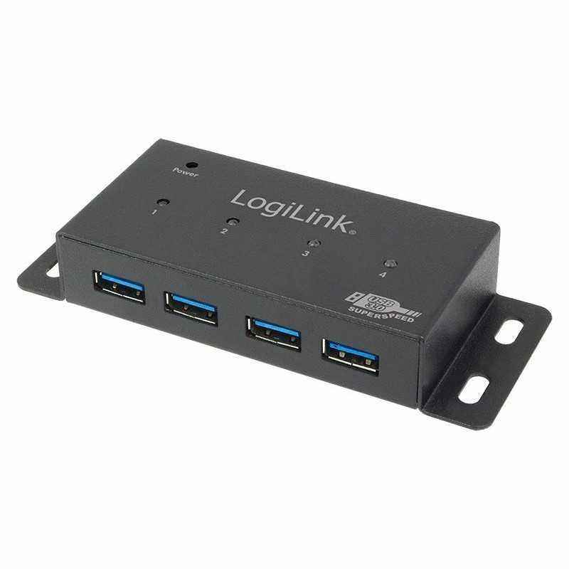 HUB extern LOGILINK- porturi USB: USB 3.0 x 4- conectare prin USB 3.0- alimentare retea 220 V- negru- UA0149 )