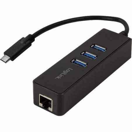 HUB extern LOGILINK- porturi USB: USB 3.0 x 3- conectare prin USB 3.2 Type C- cablu 0.1 m- retea 10/100/1000 MbpsGigabit)- negru