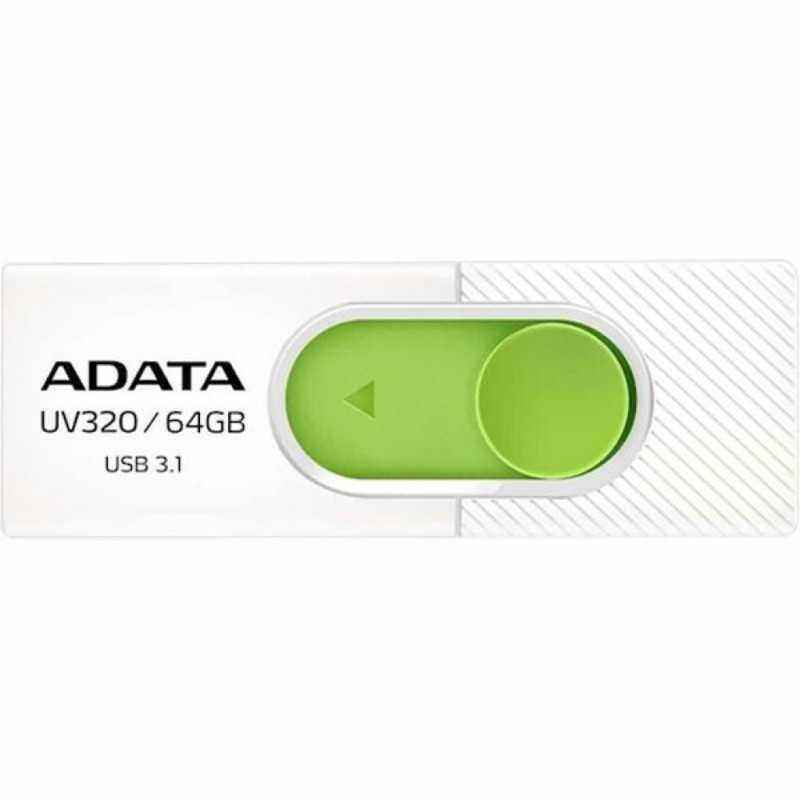 MEMORIE USB 3.2 ADATA 64 GB- retractabila- carcasa plastic- alb / verde- AUV320-64G-RWHGN TV 0.02 lei)