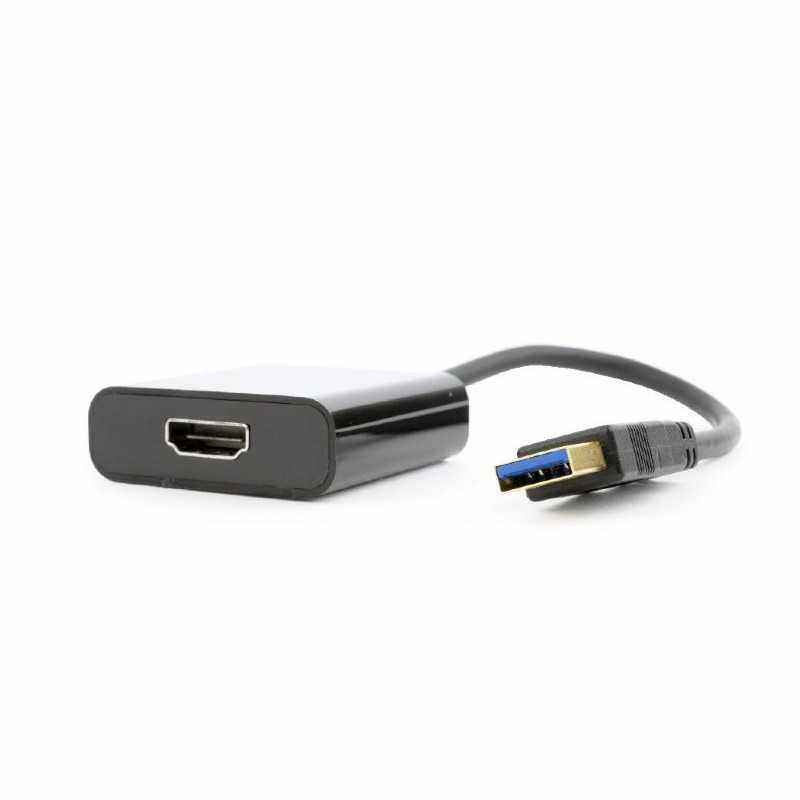CABLU video GEMBIRD- adaptor USB 3.0T) la HDMIM)- 15cm- rezolutie maxima Full HD1920 x 1080) la 60Hz- negru- A-USB3-HDMI-02i)