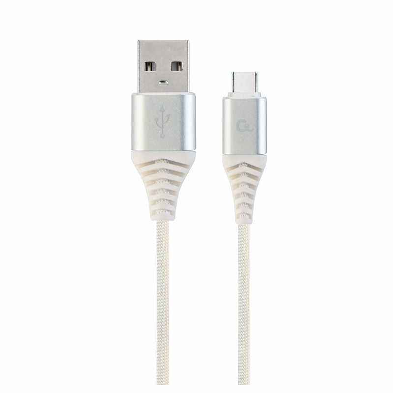 CABLU alimentare si date GEMBIRD- pt. smartphone- USB 2.0T) la USB 2.0 Type-CT)- 2m- premium- cablu cu impletire din bumbac- arg