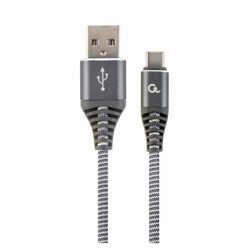 CABLU alimentare si date GEMBIRD- pt. smartphone- USB 2.0T) la USB 2.0 Type-CT)- 2m- premium- cablu cu impletire din bumbac- gri