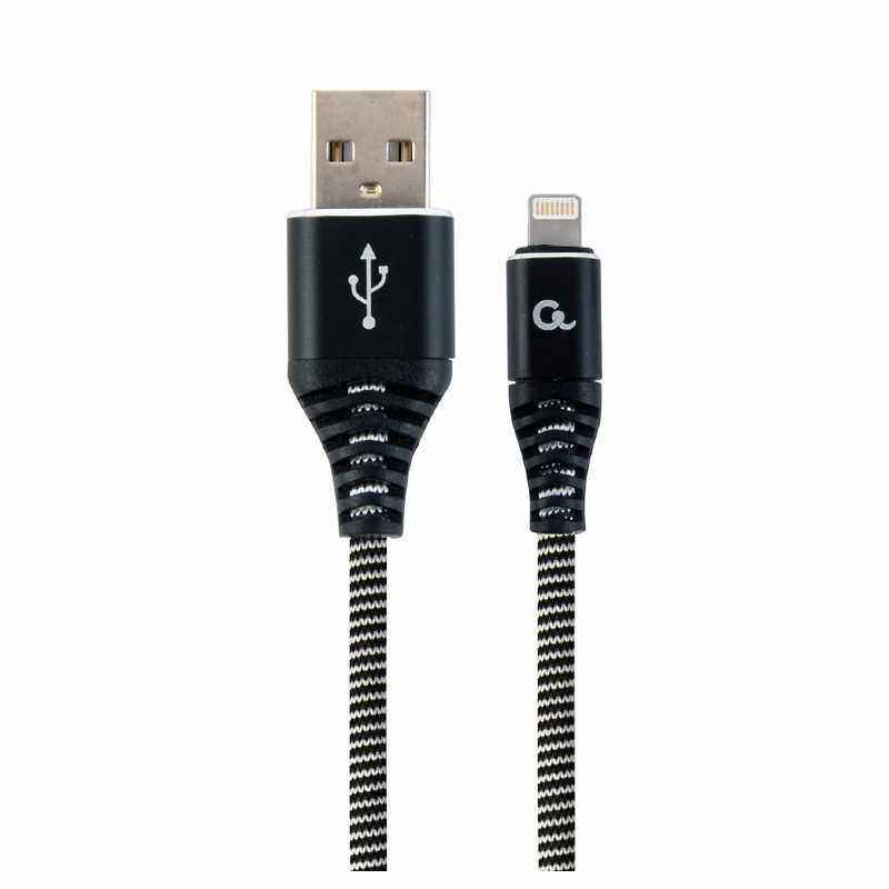 CABLU alimentare si date GEMBIRD- pt. smartphone- USB 2.0T) la LightningT)- 2m- premium- cablu cu impletire din bumbac- negru cu