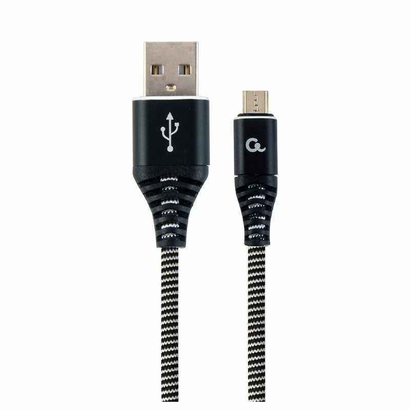 CABLU alimentare si date GEMBIRD- pt. smartphone- USB 2.0T) la Micro-USB 2.0T)- 2m- premium- cablu cu impletire din bumbac- negr