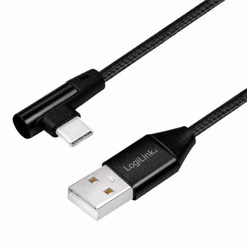 CABLU alimentare si date LOGILINK- pt. smartphone- USB 2.0T) la USB 2.0 Type-CT) la 90 grade- 0.3m- premium- cablu cu impletire