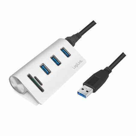 HUB extern LOGILINK- porturi USB: USB 3.0 x 3- conectare prin USB 3.0- alte porturi: SD- MicroSD- argintiu- CR0045 )