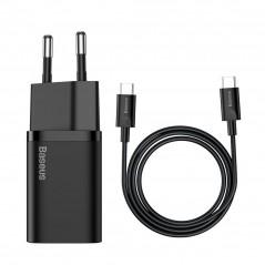 INCARCATOR retea Baseus Super Si- Quick Charge 25W- 1 x USB Type-C 5V/3A max- include cablu USB Type-C la USB Type-C 1m- negru T