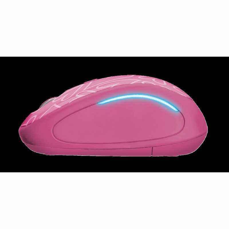 MOUSE TRUST- Yvi FX- PC sau NB- wireless- 2.4GHz- optic- 1600 dpi- butoane/scroll 4/1- iluminare- buton selectare viteza- roz- T