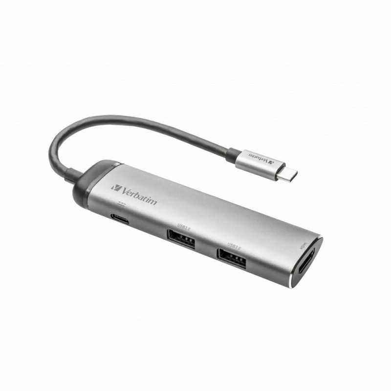 HUB extern VERBATIM- USB 3.0 x 2- HDMI x 14K@30Hz)- USB Type C x 1- conectare USB Type C- cablu 15 cm- max. 3A- brushed metal 49