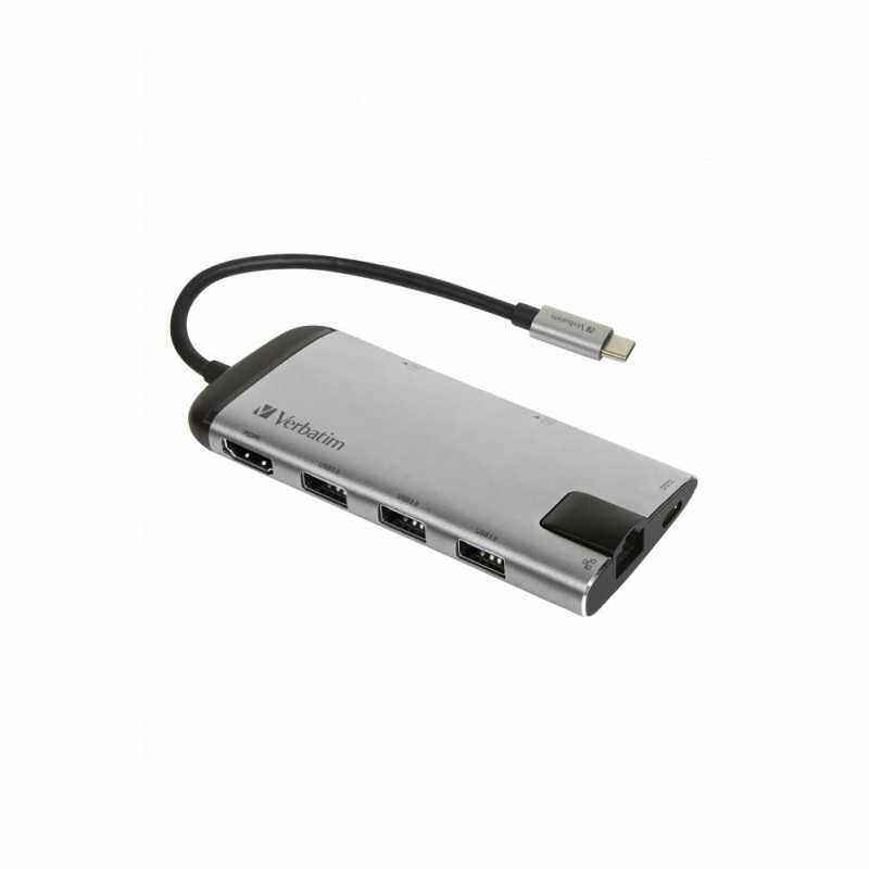 HUB extern VERBATIM- Gigabit LAN x 1- USB 3.0 x 3- HDMI x 14K@30Hz)- USB Type C x 1- SD x 1- microSD x 1- conectare USB Type C-