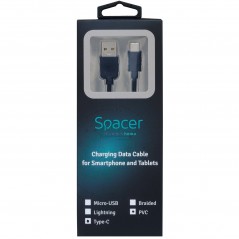 CABLU alimentare si date SPACER- pt. smartphone- USB 3.0T) la Type-CT)- PVC-2.1A-Retail pack- 1m- black- SPDC-TYPEC-PVC-BK-1.0i)