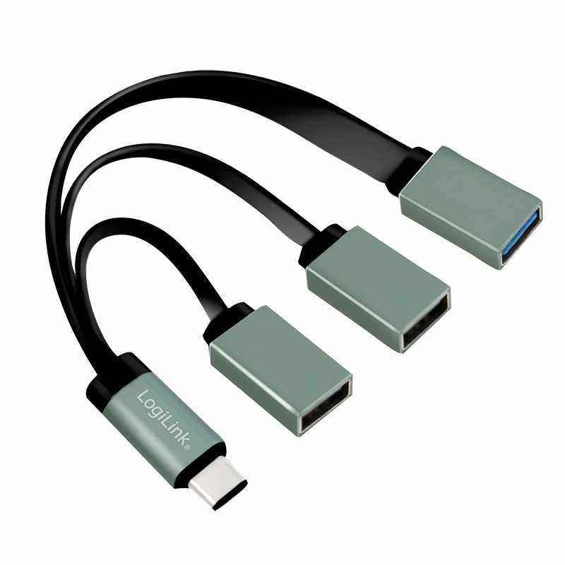 CABLU adaptor OTG LOGILINK- pt. smartphone- USB 3.0 Type-CT) la USB 3.0M) + USB 2.0M) x 2- 10cm- asigura conectarea telef. la o